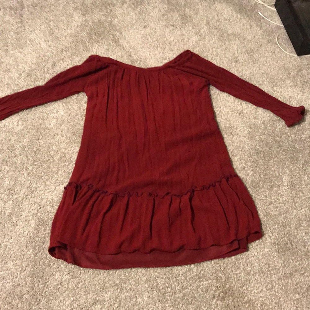 dark red off the shoulder dress